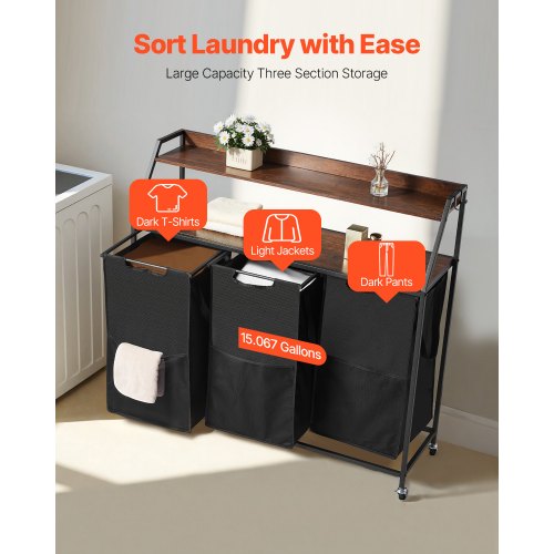 2 Tiers Laundry Sorter Tall Laundry Hamper with Metal Frame and Wooden