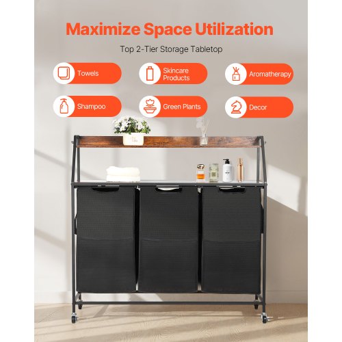 2 Tiers Laundry Sorter Tall Laundry Hamper with Metal Frame and Wooden