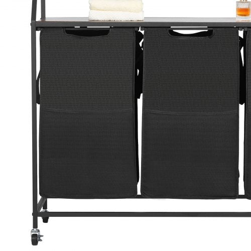 2 Tiers Laundry Sorter Tall Laundry Hamper with Metal Frame and Wooden