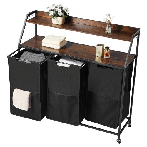 2 Tiers Laundry Sorter Tall Laundry Hamper with Metal Frame and Wooden