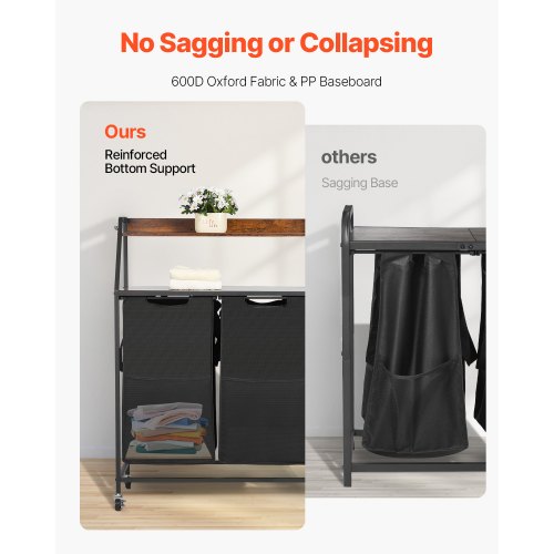 2 Tiers Laundry Sorter Tall Laundry Hamper with Metal Frame and Wooden 1