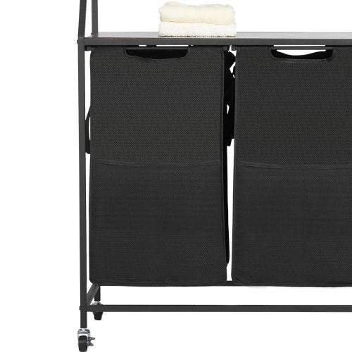2 Tiers Laundry Sorter Tall Laundry Hamper with Metal Frame and Wooden 1