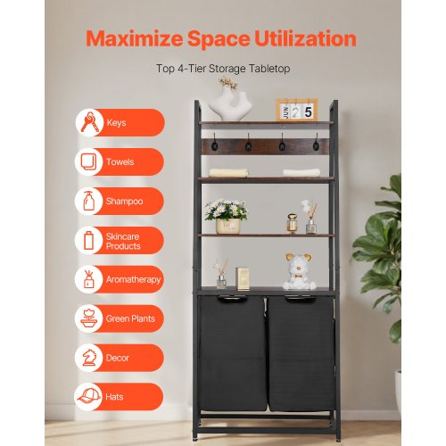 4 Tiers Laundry Sorter Tall Laundry Hamper with Shelves and Hooks 2