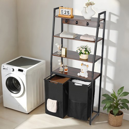 4 Tiers Laundry Sorter Tall Laundry Hamper with Shelves and Hooks 2