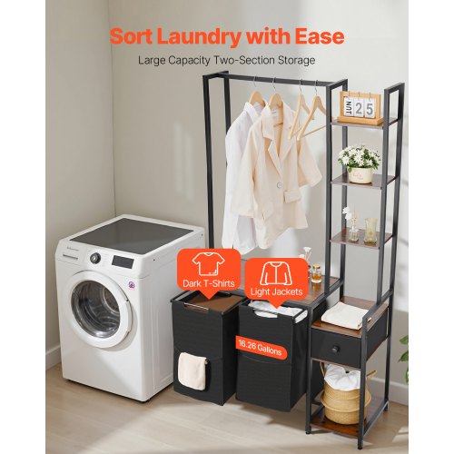 3 Tiers Laundry Sorter with Rack Tall Laundry Hamper with Shelves and Drawers