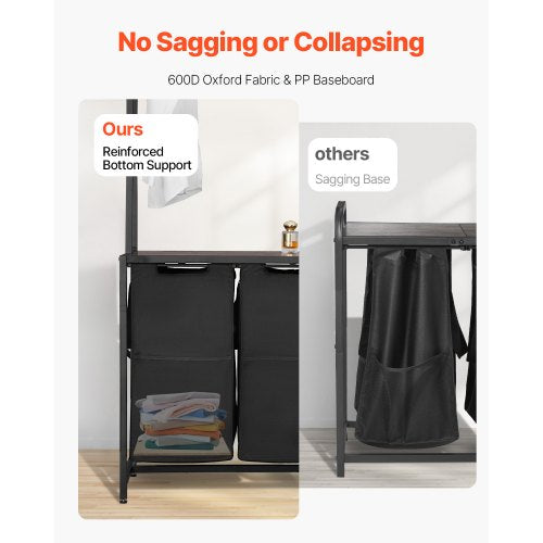 3 Tiers Laundry Sorter with Rack Tall Laundry Hamper with Shelves and Drawers