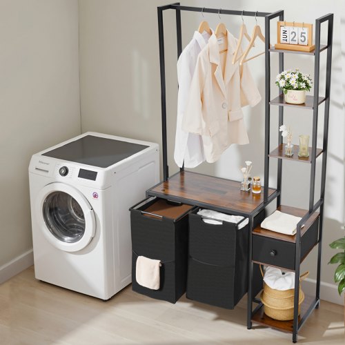 3 Tiers Laundry Sorter with Rack Tall Laundry Hamper with Shelves and Drawers