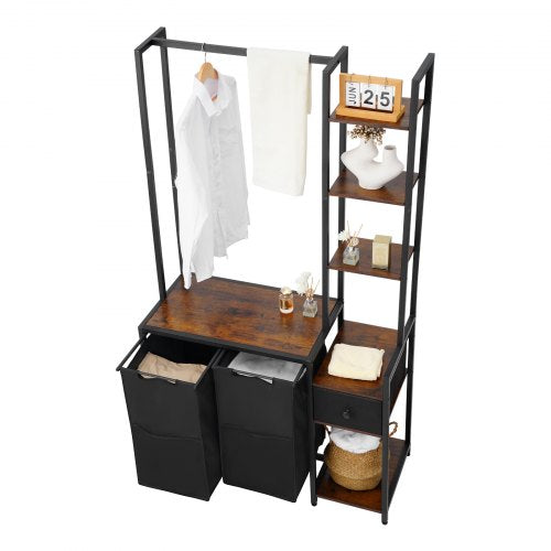 3 Tiers Laundry Sorter with Rack Tall Laundry Hamper with Shelves and Drawers