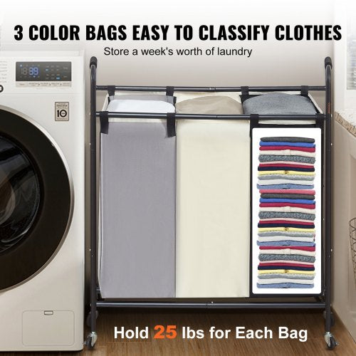 3Section Laundry Basket Heavy Duty Laundry Hamper Storage Organizer