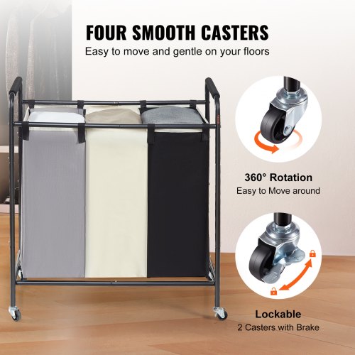 3Section Laundry Basket Heavy Duty Laundry Hamper Storage Organizer