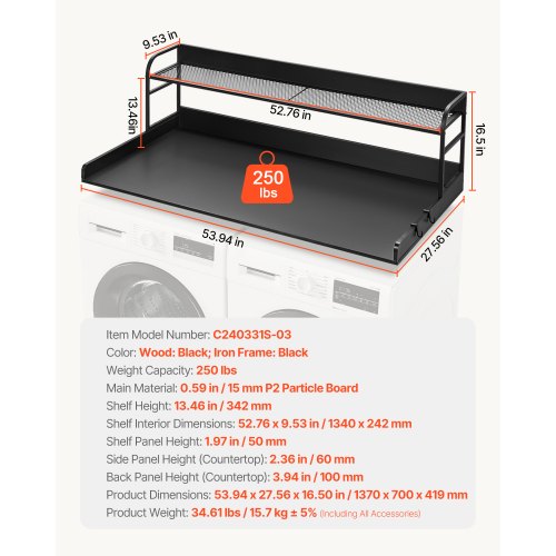 Washer Dryer Countertop with 2Tier Shelf 54 x 27 Wooden Washer and Dryer