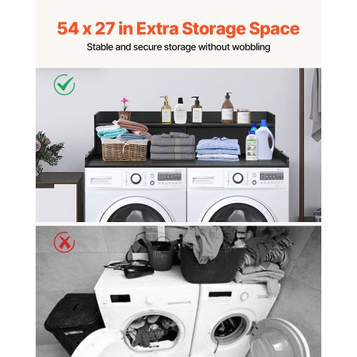 2 Drawers Washer Dryer Countertop with 2Tier Shelf 54 x 27 Wooden Washer