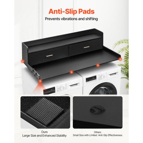 2 Drawers Washer Dryer Countertop with 2Tier Shelf 54 x 27 Wooden Washer