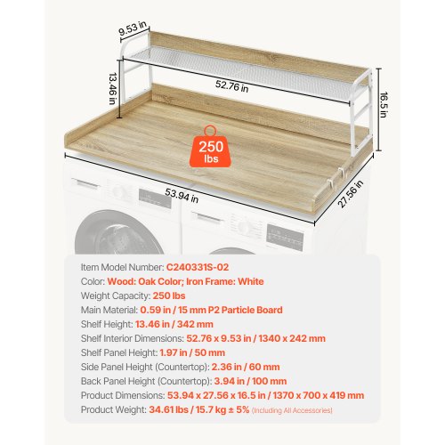 Washer Dryer Countertop with 2Tier Shelf 54 x 27 Wooden Washer and Dryer