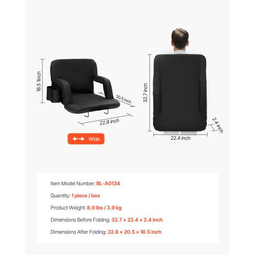 Stadium Seat with Back Support Wide Bleacher Seat Back Folding Padded