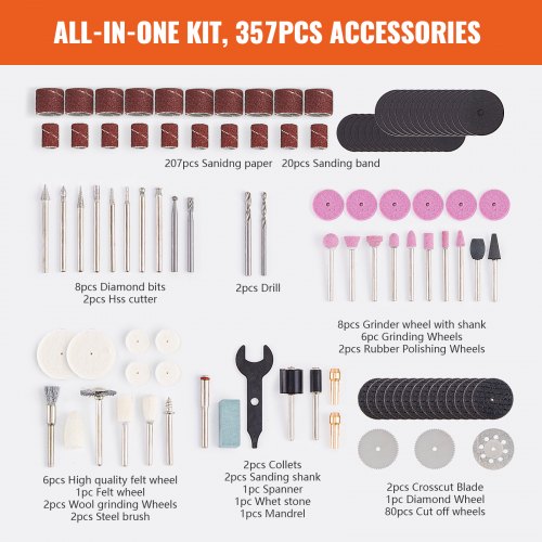 Rotary Tool Accessory Kit 357PCS Accessories Kit 18 Diameter Shank