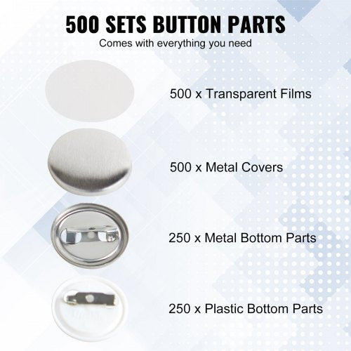 500 Sets 1 inch 25mm Pin Back Button Parts DIY Round Button Badge Parts