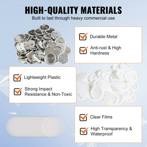 500 Sets 225 inch 58mm Pin Back Button Parts DIY Round Button Badge Parts