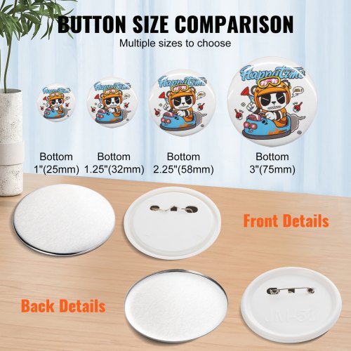 500 Sets 225 inch 58mm Pin Back Button Parts DIY Round Button Badge Parts