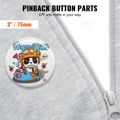 200 Sets 3 inch 75mm Pin Back Button Parts DIY Round Button Badge Parts