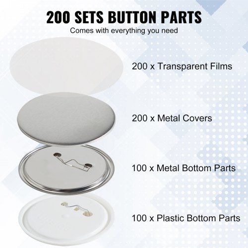 200 Sets 3 inch 75mm Pin Back Button Parts DIY Round Button Badge Parts