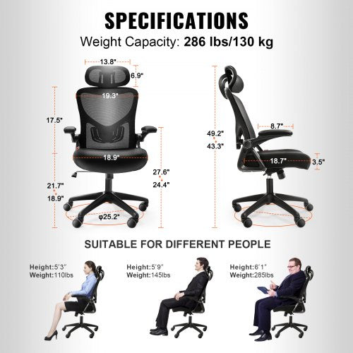 Office Chair with Adjustable Lumbar Support High Back Ergonomic Desk Chair