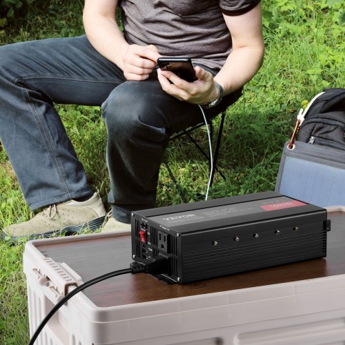 Modified Sine Wave Inverter 1500W DC 12V to AC 120V Power Inverter with 2