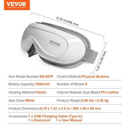 Heated Eye Massager Eye Care Device 5 Modes Bluetooth Music 180° Foldable – 84 L