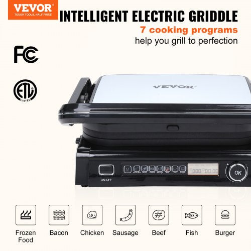 7 IN 1 Commercial Electric Griddle 144 1800W Indoor Countertop Grill