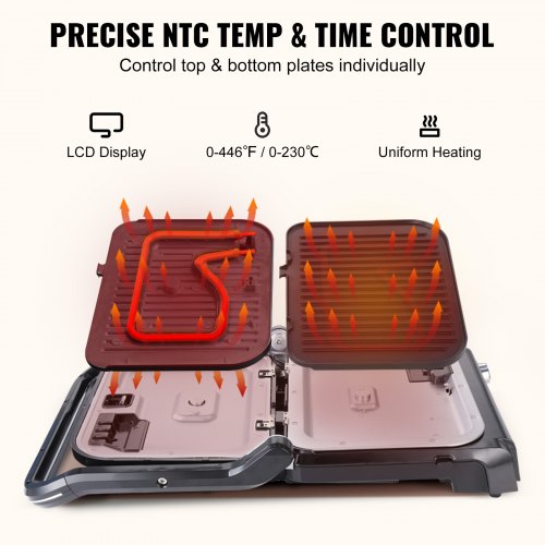 7 IN 1 Commercial Electric Griddle 144 1800W Indoor Countertop Grill