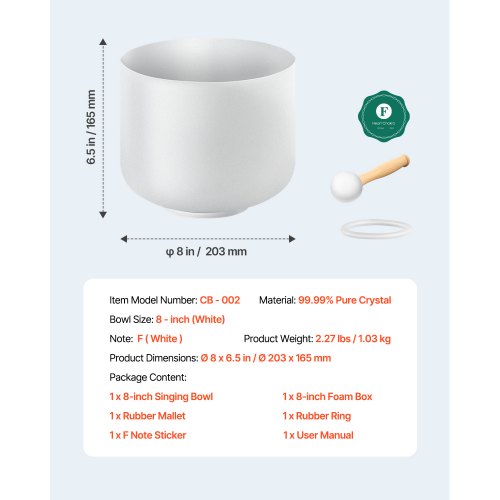 Crystal Singing Bowl 8inch F Note Heart Chakra Singing Bowl Frosted