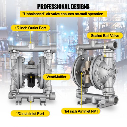 AirOperated Double Diaphragm Pump 12 in Inlet Outlet Stainless Steel