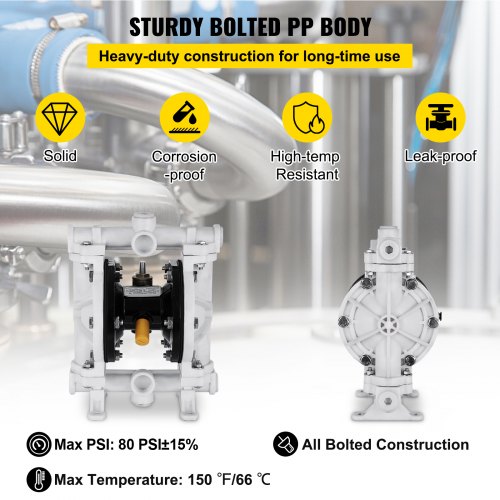 AirOperated Double Diaphragm Pump 12 in Inlet Outlet Polypropylene