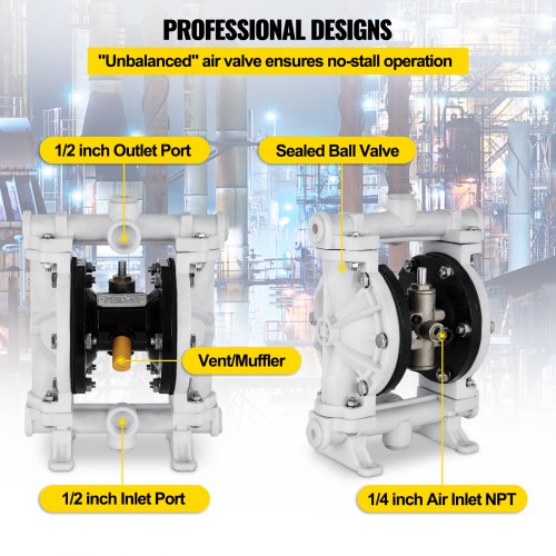 AirOperated Double Diaphragm Pump 12 in Inlet Outlet Polypropylene