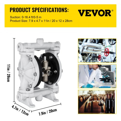 AirOperated Double Diaphragm Pump 12 in Inlet Outlet Polypropylene