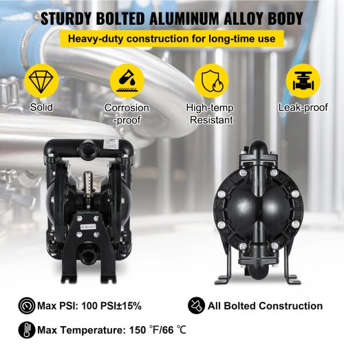 AirOperated Double Diaphragm Pump 1 inch Inlet Outlet Aluminum 24 GPM Max