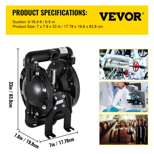 AirOperated Double Diaphragm Pump 1 inch Inlet Outlet Aluminum 24 GPM Max