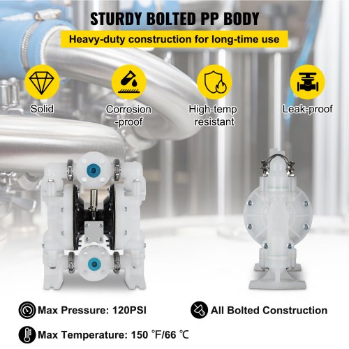 AirOperated Double Diaphragm Pump 1 inch InletOutlet 30GPM Polypropylene