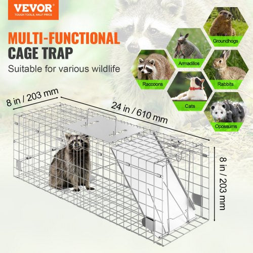 Live Animal Cage Trap 24 x 8 x 8 Humane Cat Trap Galvanized Iron
