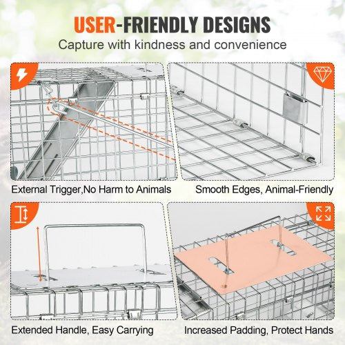 Live Animal Cage Trap 24 x 8 x 8 Humane Cat Trap Galvanized Iron