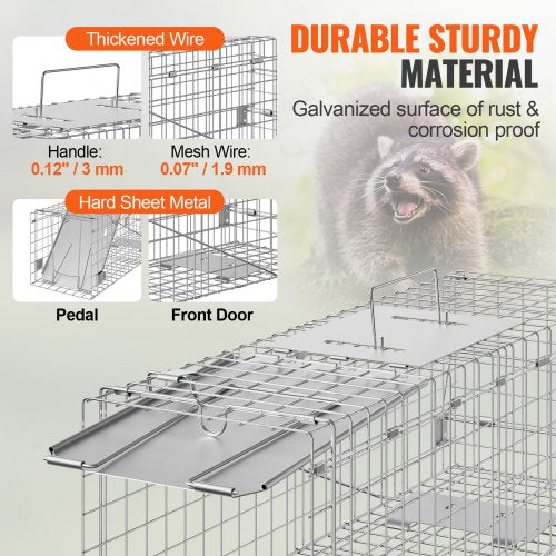 Live Animal Cage Trap 24 x 8 x 8 Humane Cat Trap Galvanized Iron