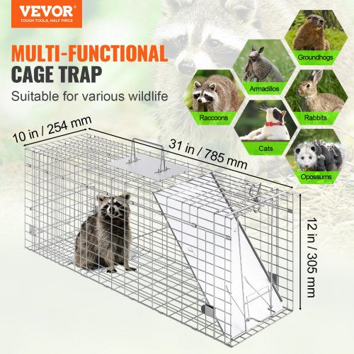 Live Animal Cage Trap 31 x 10 x 12 Humane Cat Trap Galvanized Iron