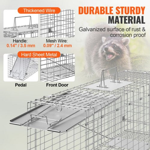 Live Animal Cage Trap 31 x 10 x 12 Humane Cat Trap Galvanized Iron