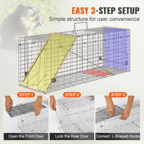 Live Animal Cage Trap 31 x 10 x 12 Humane Cat Trap Galvanized Iron