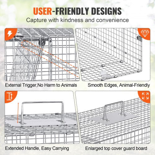 Live Animal Cage Trap 50 x 20 x 26 Humane Cat Trap Galvanized Iron