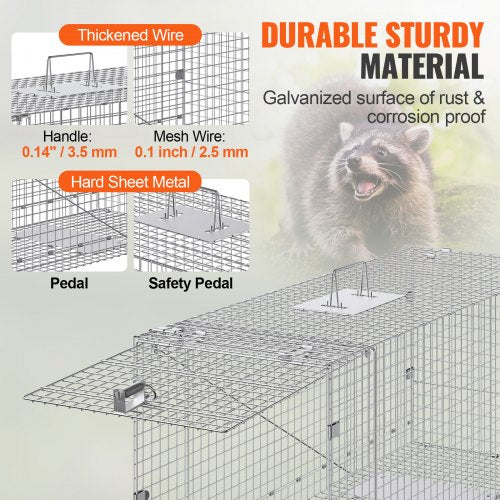 Live Animal Cage Trap 50 x 20 x 26 Humane Cat Trap Galvanized Iron