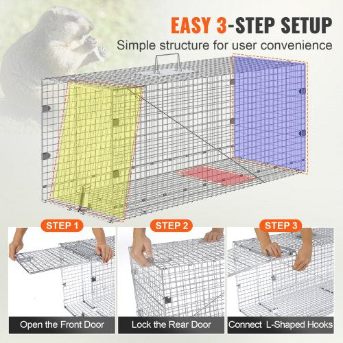 Live Animal Cage Trap 50 x 20 x 26 Humane Cat Trap Galvanized Iron