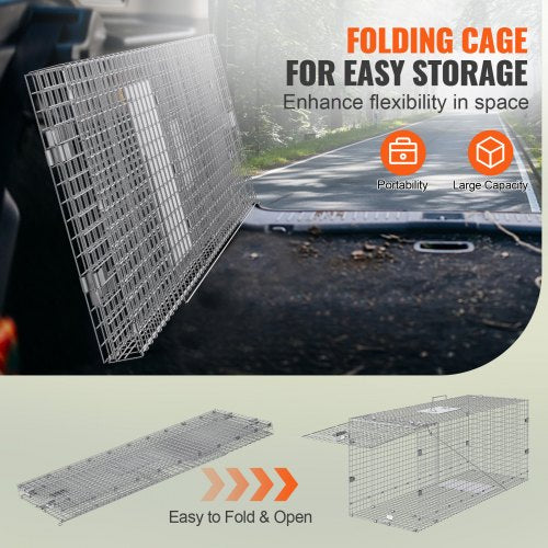Live Animal Cage Trap 50 x 20 x 26 Humane Cat Trap Galvanized Iron