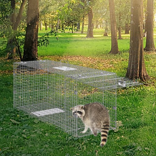 Live Animal Cage Trap 50 x 20 x 26 Humane Cat Trap Galvanized Iron
