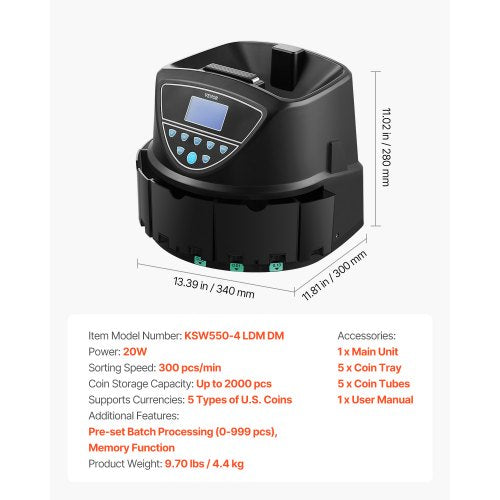 USD Coin Sorter Coin Counter Machine for 5 Kinds of USD Coins Coin Sorter